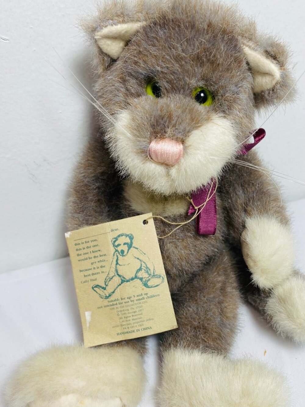 VNTG Boyds Bears 11" Cat SWEETPEA J. B. Bean Series 1990's Jointed, Tags,Retired